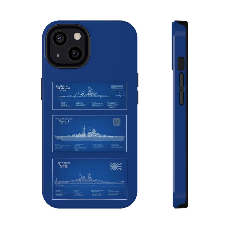 WWII Battleships Blueprint Impact-Resistant Phone Case image 2