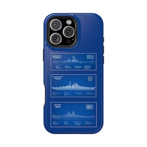 WWII Battleships Blueprint Impact-Resistant Phone Case image 1