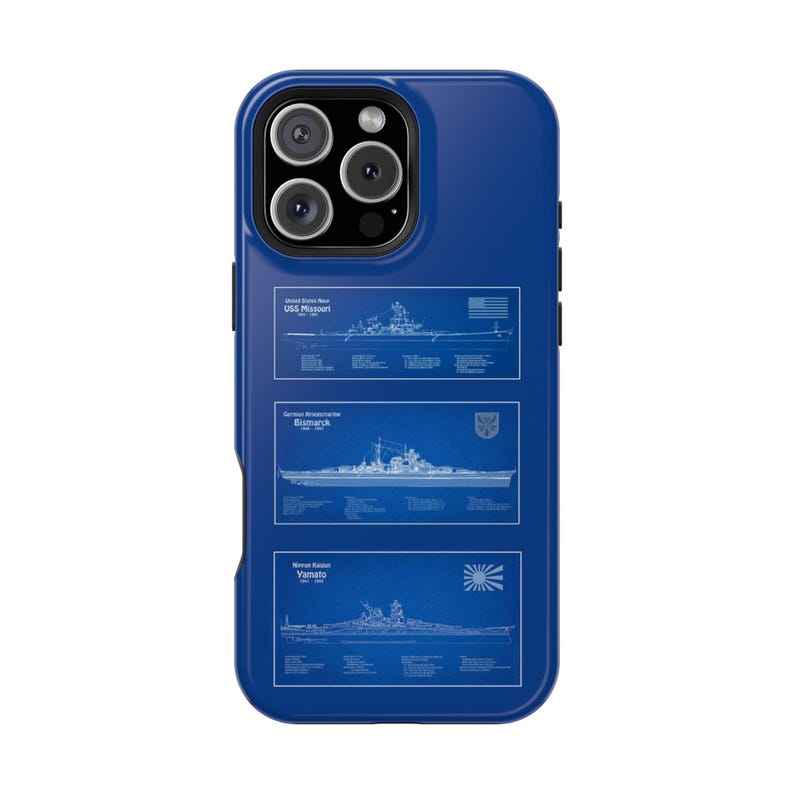 WWII Battleships Blueprint Impact-Resistant Phone Case image 1