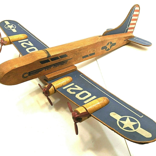 WW2 Era U.S. Air Force 1944-1945 Cass Toys Wood Boeing B-17 Airplane Model Vintage Wooden Toy 25"