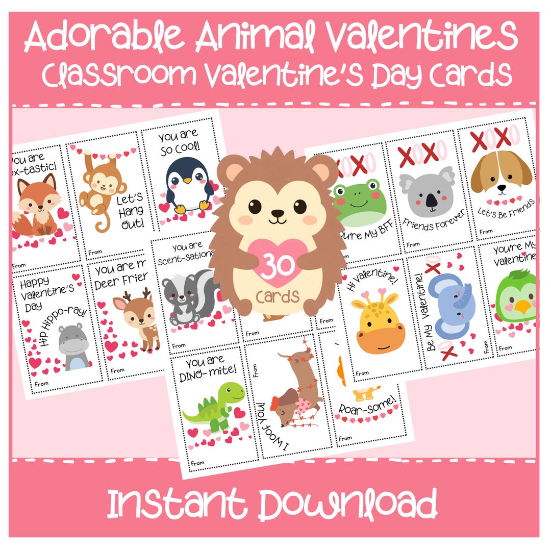 Classroom Valentine Cards for Kids | Cute Animal Printables | School ...