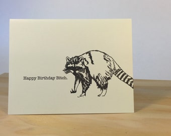 Happy Birthday Raccoon Letterpress Card