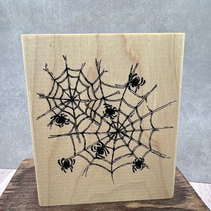 Spiders in Web Halloween Rubber Stamp Used View All Photos Inkadinkado