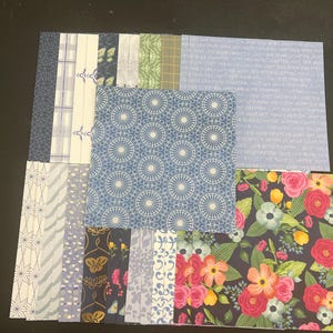 Lote de 34 cuadrados de 6" Tonos de azul y verde Lote Papel Cartulina Mezcla de texturas y gramajes 0213J