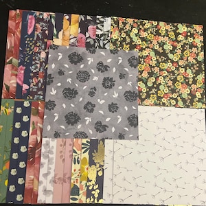 Set aus 34 6-Zoll-Quadraten, Blumenblätter, Verschiedenes Thema Lot Papier Karton Mischung aus Texturen und Gewichten 0309X