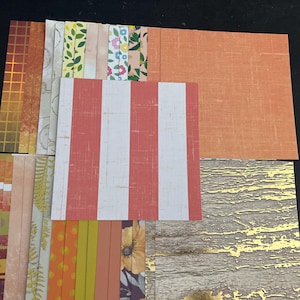 Set aus 34 6-Zoll-Quadraten, Gelb, Orange, Verschiedenes Thema Lot Papier Karton Mischung aus Texturen und Gewichten 0309A