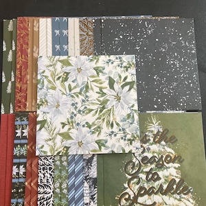 Conjunto de 34 quadrados de 6" Tema de Natal e Inverno Lote Papel Cartão Mistura de texturas e pesos 0406Y
