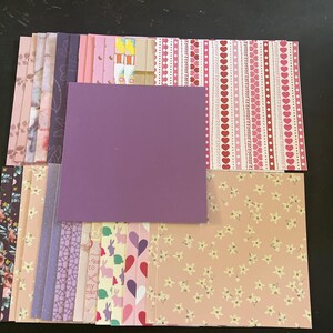 Set mit 34 6-Zoll-Quadraten Shades of Pink and Purple Verschiedenes Theme Lot Papier Karton Mischung aus Texturen und Gewichten 0306O