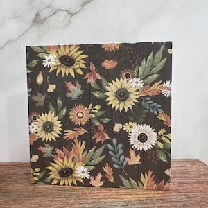 Etiquetas para tarjetas cuadradas de 3" con girasoles y hojas de otoño (juego de 8) Interior en blanco