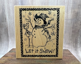 Let it Snow Framed Snowman Used Rubber Stamp View all Photos PSX K 1810