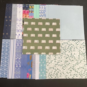 Conjunto de 34 quadrados de 6" Tons de azul e verde Lote Papel Cartão Mistura de texturas e pesos 0213H