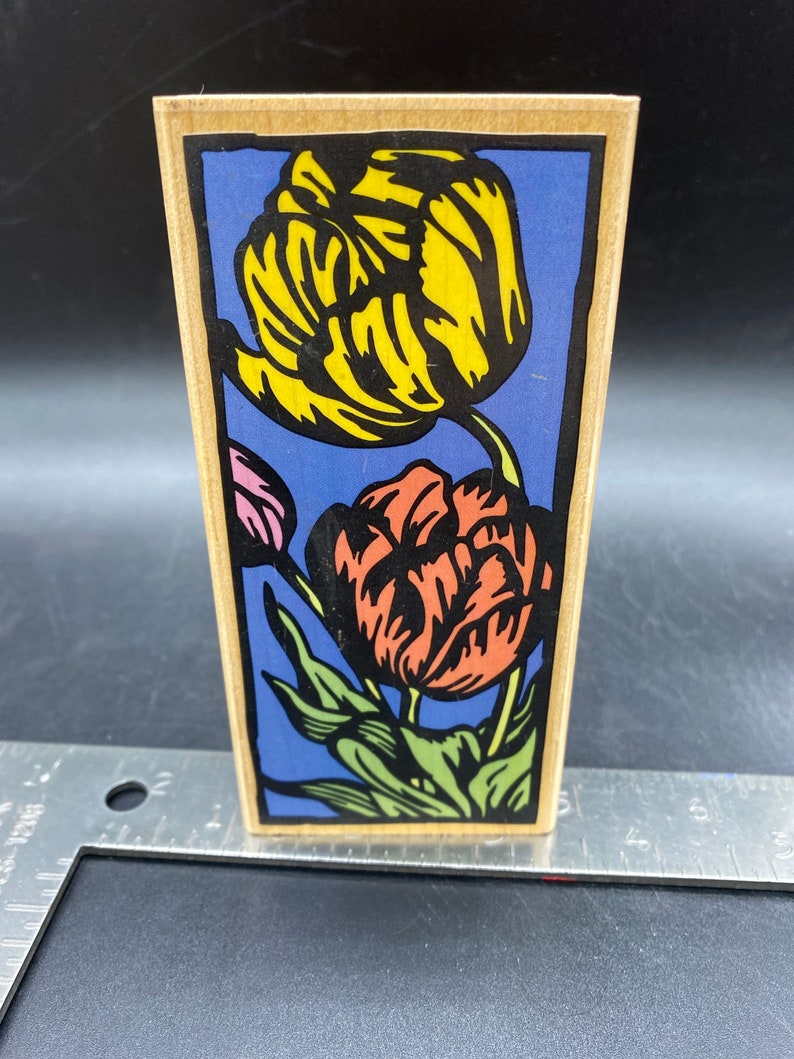 Tulips Block Print Rubber stamp Used View all Photos A2668F Rubber Stampede