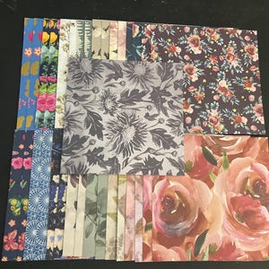Set aus 34 6-Zoll-Quadraten, Blumenblätter, Verschiedenes Thema Lot Papier Karton Mischung aus Texturen und Gewichten 0309X