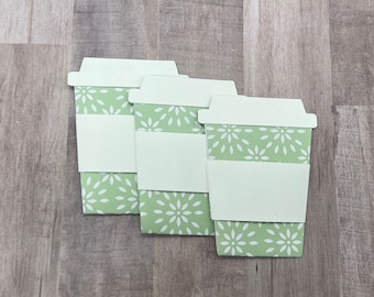 Green White Floral Coffee Cup Gift Card Holder