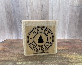 Happy Holidays Christmas Tree Rubber Stamp Used View all photos