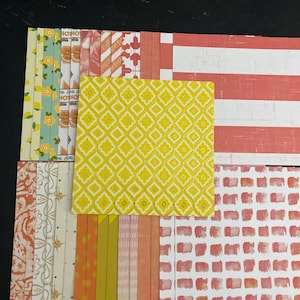Conjunto de 34 quadrados de 6" Amarelo Laranja Tema diverso Lote Papel Cartão Mistura de texturas e pesos 0309Z