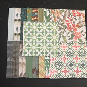 Conjunto de 34 quadrados de 6" Tons de Azul e Verde Tema Diversos Lote Papel Cartão Mistura de texturas e pesos 0309V