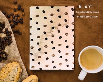 Travelers Notebook insert, coffee beans journal, 5" by 7", midori insert, coffee bean design, junk  journal, diary, daily log, love