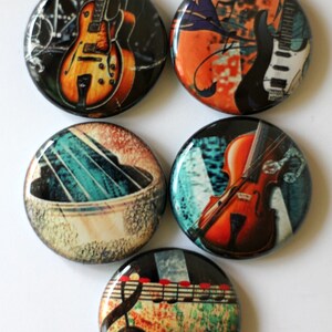 Musical Instrument Flair, button, pin, piano, guitar, violin, trumpet
