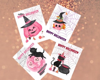 Pink Halloween cards, Set of 12, 24 or 48,  blank. White, Ivory or kraft envelopes included. Inside is blank, sustainable paper source