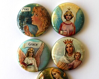 Religious Themed Flair, Mother and child, Mary, Jesus, Madonna, cross, Buttons, pins