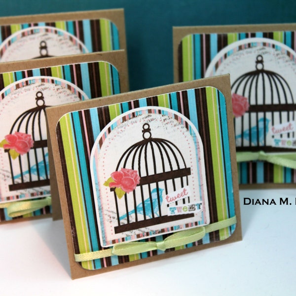 Mini note cards (set of 4) Bird in cage tweet tweet