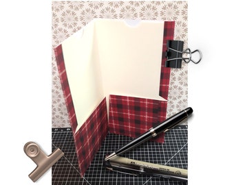 Travelers Notebook, double file folder, red black and ivory plaid tn insert, midori insert,  pattern design, junk  journal, daily log, love