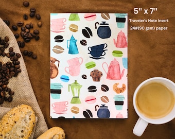 Travelers Notebook insert, coffee journal, 5" by 7", midori insert, coffee design, junk  journal, diary, daily log, love