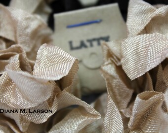 Crinkle ribbon, Latte Bundle,  2- 5 yard  Crinkle Ribbon bundles  of  Latte, seam binding, half inch wide, junk journal closure