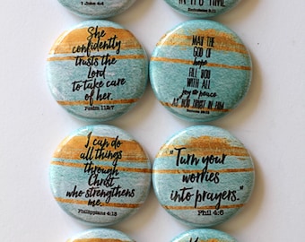 Flair Button,  SCRIPTURE, buttons badges pins, 8 Flair buttons per set,