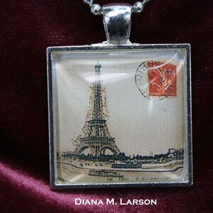 Eiffel tower pendent, Paris and Eiffel tower, handmade pendant, domed glass,