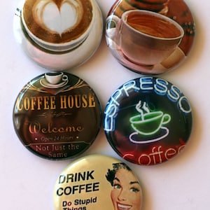 Botões de café, broches, emblemas, Flair