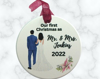 Ceramic ornament, Our first Christmas as Mr. and Mrs., personalized  Christmas ornament, custom Mr. and Mrs. ornament