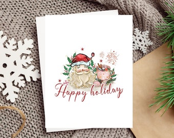 Happy Holiday, Christmas card, 1 or Sets of 12, 24 or 48, choice of envies,  blank inside, sustainable paper source