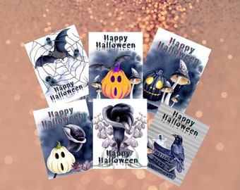 Halloween cards, Set of 12, 24 or 48,  blank. White or Ivory envelopes included. Inside is blank, sustainable paper source