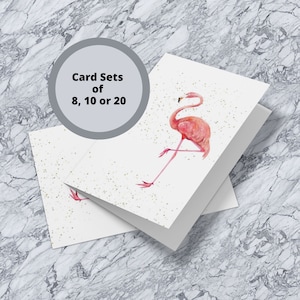 Set of  8, 10 OR 20 Flamingo cards, personalization on the front, family friendly, inside is blank for your own writing