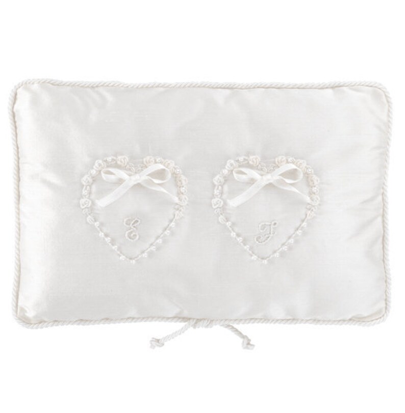 Wedding Pillow Hand Embroidered Hearts Initials Shantung Silk Etsy
