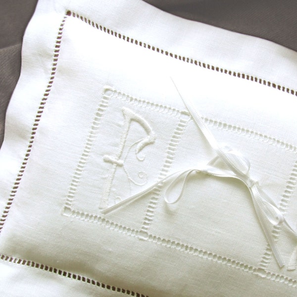 Italian Art nouveau Wedding Pillow Hand embroidered initials linen