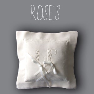 Wedding Ring Pillow Hand embroidered initials organic Silk Charmeuse image 2