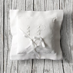 Wedding Ring Pillow Hand embroidered initials organic Silk Charmeuse image 3