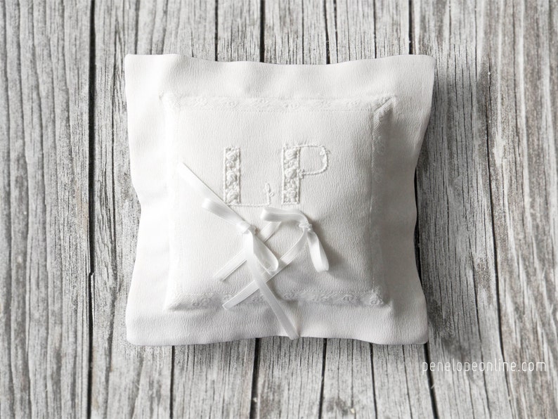 Download Wedding Ring Pillow Hand embroidered initials organic Silk ...