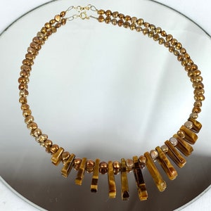 Tribal Tiger Eye Pearl Necklace Rare Beauty Designs