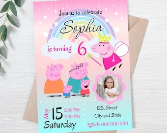 Peppa Pig Birthday Invitation | Editable Canva Template | Add Child’s Photo