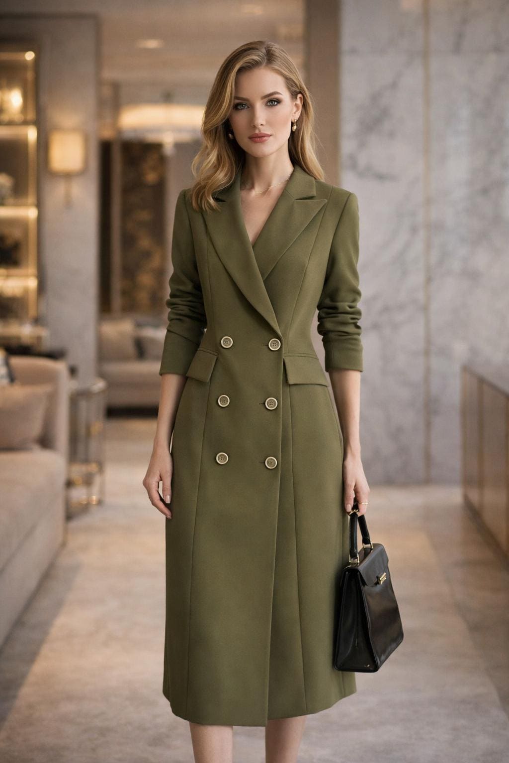 green double breasted blazer dress Miss Circle Women's Delia Pistachio Green Blazer Dress with Pleated Detail main image 1