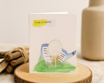 Funny Golf Birthday Card for Him – “Time to Partee” Pun Card Golfer Greeting Card Golf Lover Gift Father’s Day Card for Dad or Husband