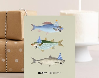 Funny Fish Birthday Card Coastal Fishing Birthday Card for Him or Her Ocean Theme Party Card Nautical Birthday Greeting Fisherman Gift