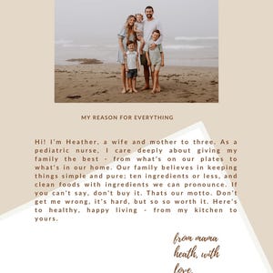 May include: A family portrait on a beach with the text "MAMA HEATH CREATIVE" at the top. The text "MY REASON FOR EVERYTHING" is above a paragraph of text. The words "from mama heath, with love" are at the bottom.