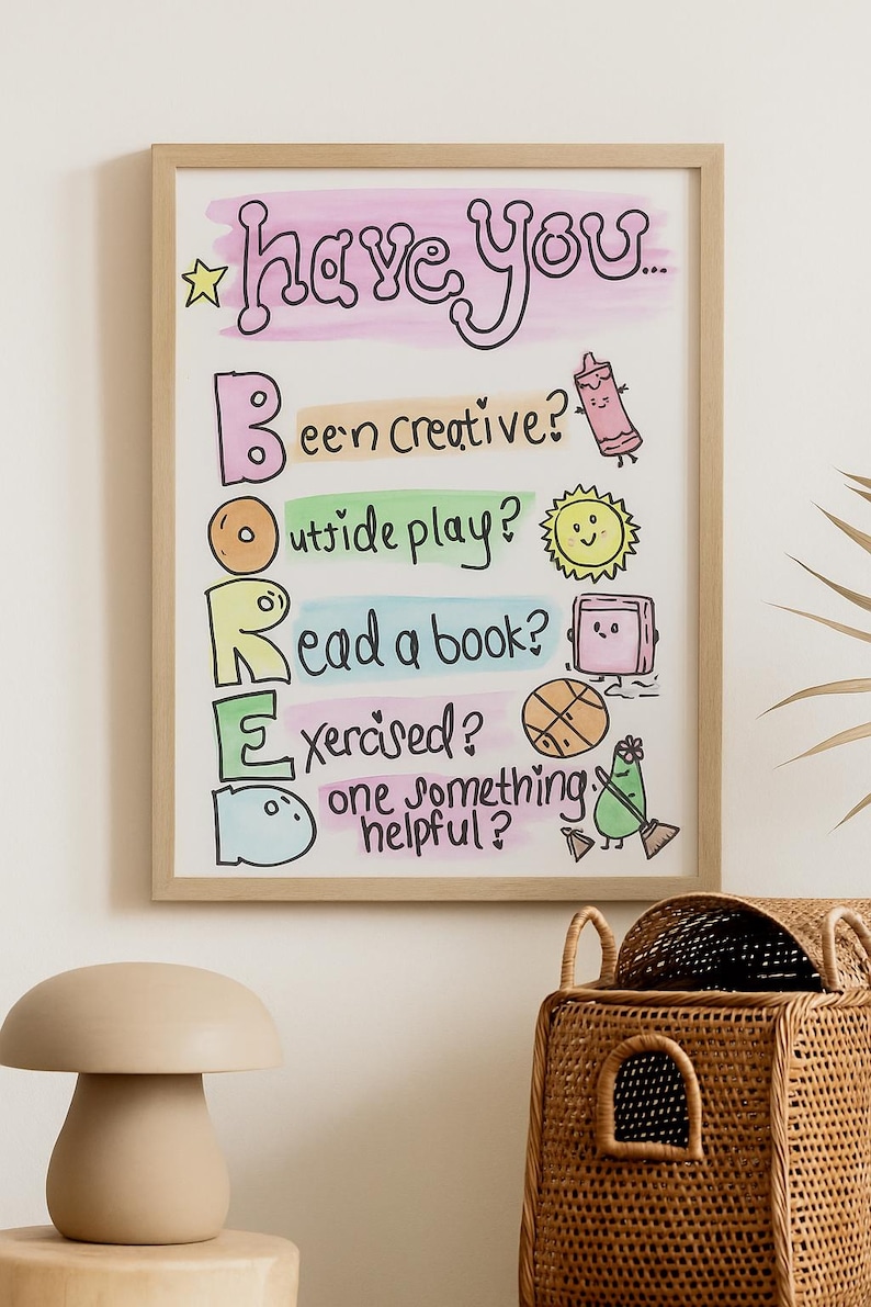 BORED Poster Printable for Kids Fun Activities Chart Creative Screen ...