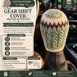 Knitted Gear Shift Cover Pattern PDF – Car Shift Knob Cozy – Easy Knit Car Accessory Instant Download