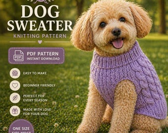 Dog Sweater Knitting Pattern PDF, Cable Knit Dog Jumper, Winter Pet Clothes Pattern, Small & Medium Dog Outfit